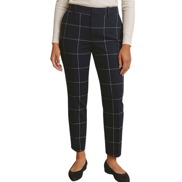 Ann Taylor Navy Windowpane Plaid Pants – Size 4 - Picture 1 of 8
